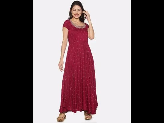 Micro Print Round-Neck Anarkali Kurta