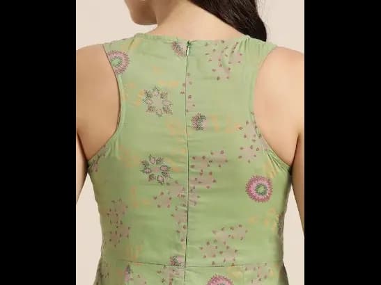 Women Green & Pink Printed Anarkali Kurta (5)