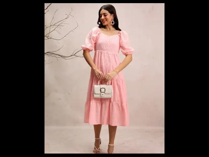 Women Pink Embroidered A-Line Dresses (6)