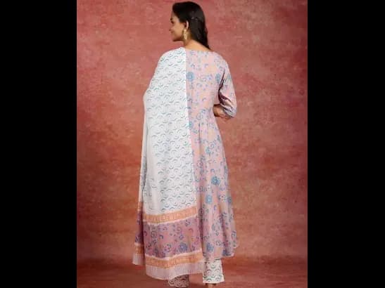 Floral Printed Empire Gotta Patti Pure Cotton Kurta With Trousers & Dupatta (4)