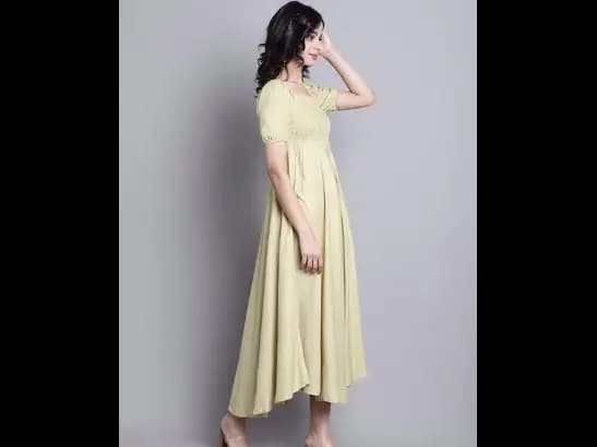 Square Neck Puff Sleeves Smocked Fit & Flare Midi Dress (2)