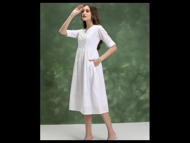 Women White Self Design A-Line Dresses