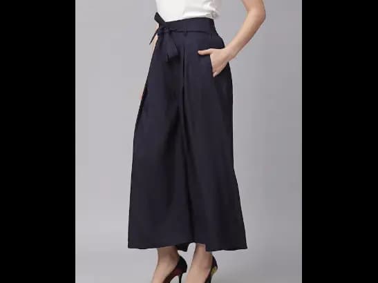 Navy Blue Solid Crop Wide Leg Palazzos (2)