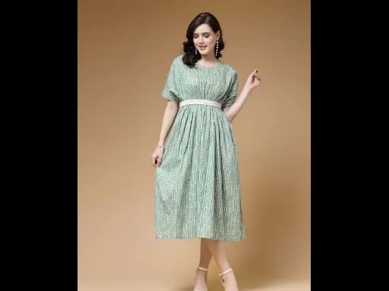 Striped A-Line Cotton Midi Dress