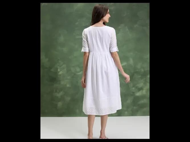 Women White Self Design A-Line Dresses (4)