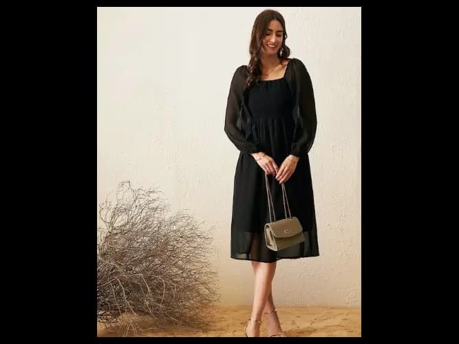 Puff Sleeve Georgette Empire Dress (5)