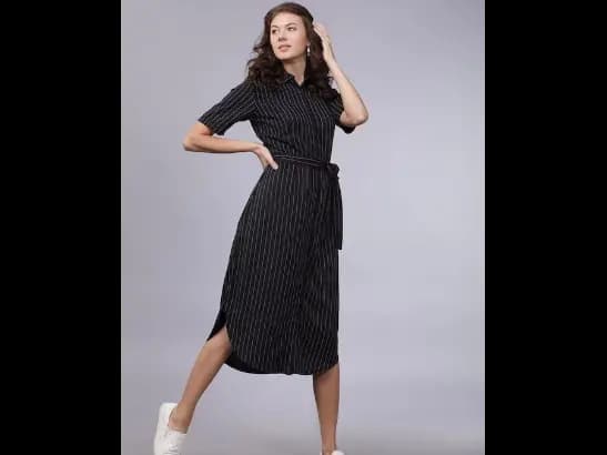 Women Black Striped Shirt Dress