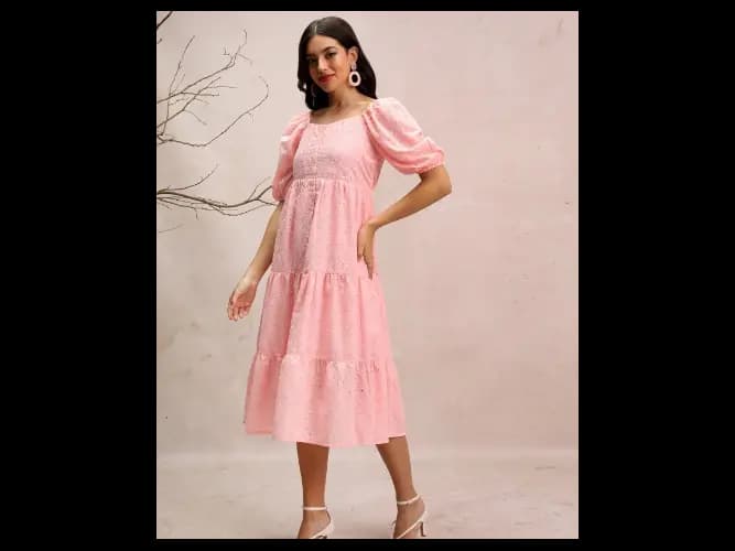 Women Pink Embroidered A-Line Dresses (5)