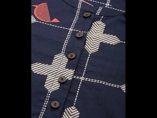 Navy Blue & Beige Printed Kurta with Palazzos (3)