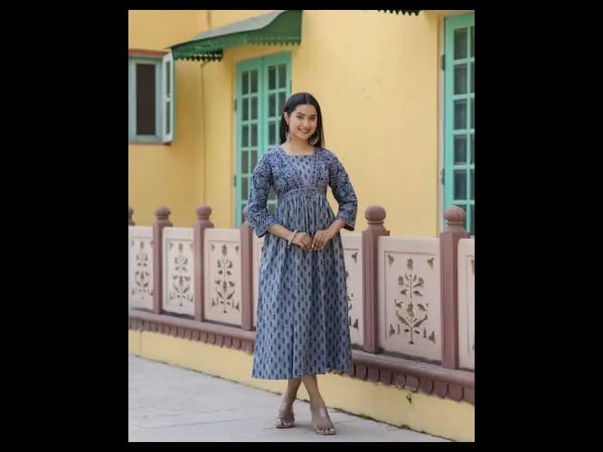 Ethnic Motifs Printed Cotton Fit And Flare Midi Dress (3)