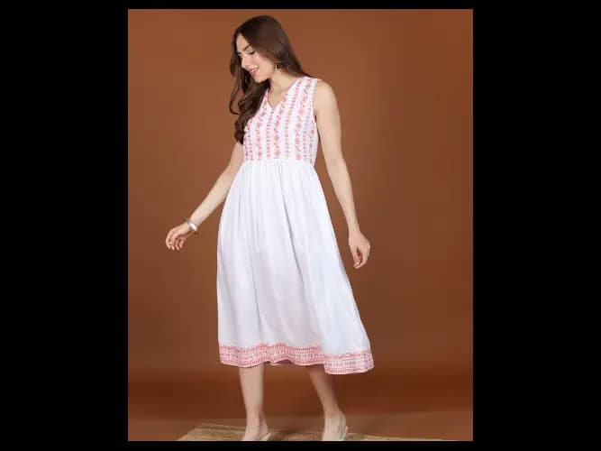 Women White Self Design A-Line Dresses (4)