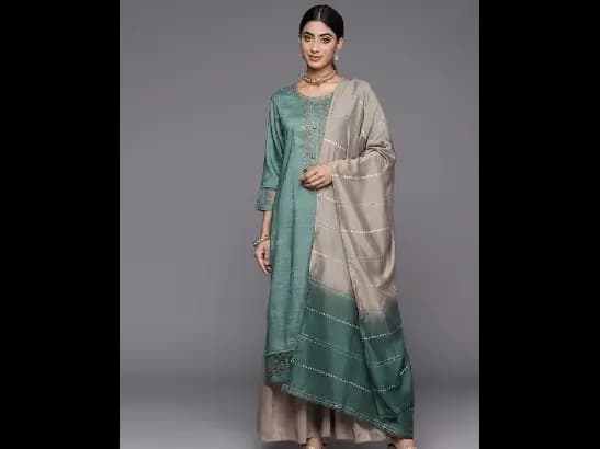 Floral Embroidered Regular Sequinned Kurta with Sharara & With Dupatta