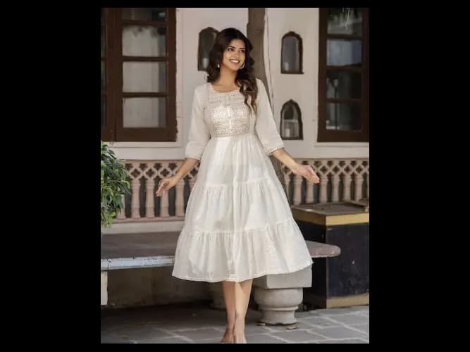 Embroidered Gathered A-Line Dress (4)