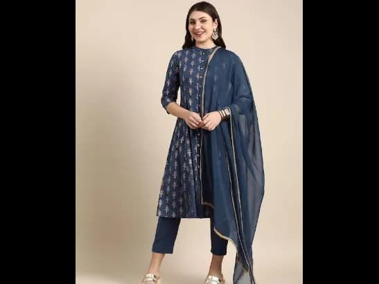 Ethnic Motifs Printed Pure Cotton Kurta with Trousers & With Dupatta