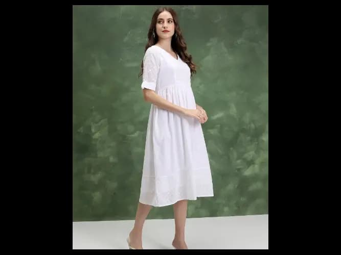 Women White Self Design A-Line Dresses (5)