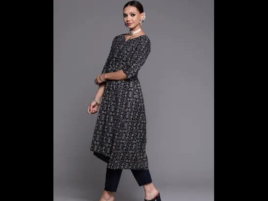 Navy Blue Ethnic Motifs Printed Kurta with Trousers & With Dupatta (2)