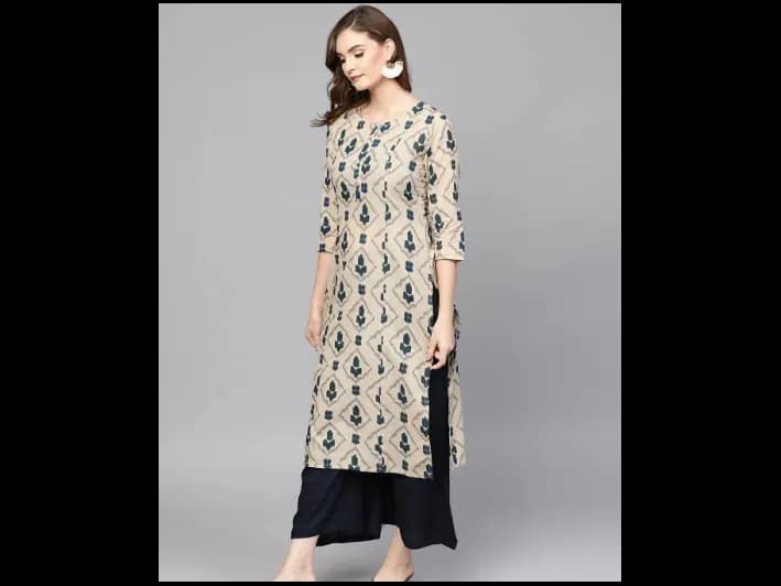 Beige & Blue Printed Kurta with Palazzos (5)