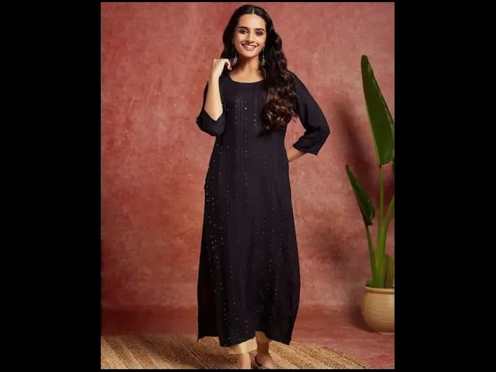 Striped Sequinned Straight Kurta