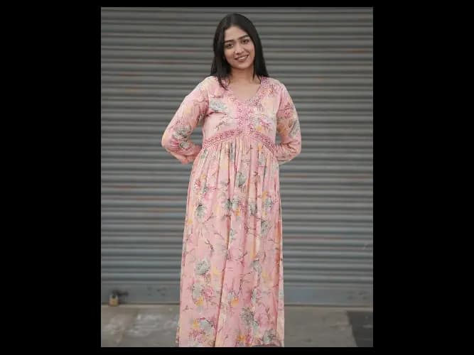 Baby Pink A-Line Midi Dress (4)