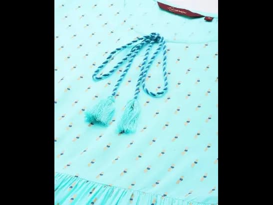 Blue Ethnic Motifs Printed A-Line Midi Dress (2)