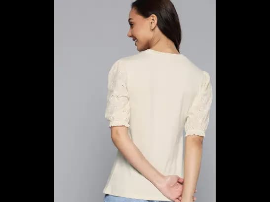 Cream-Coloured Solid Schiffli Detail Top (3)