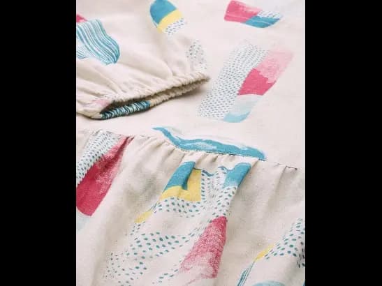Print Puff Sleeve A-Line Dress (3)