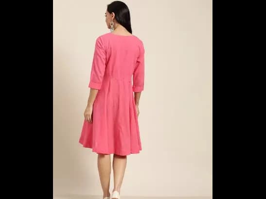 Pink Pure Cotton Solid A-Line Dress (3)