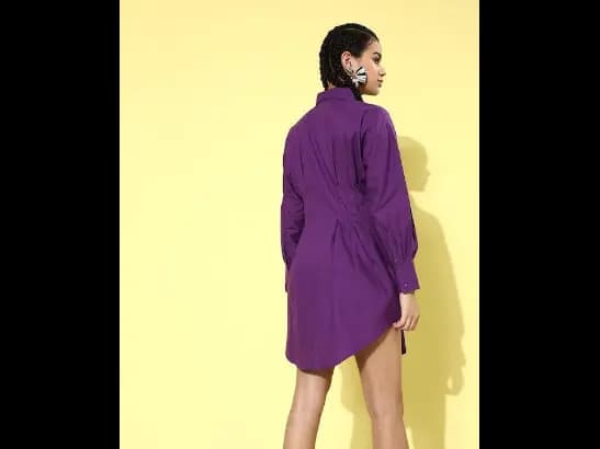 Women Purple Solid Shirt Dress (4)