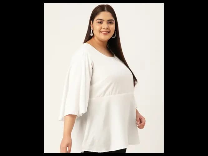 Plus Size Women Crepe Longline Flared Sleeves Top