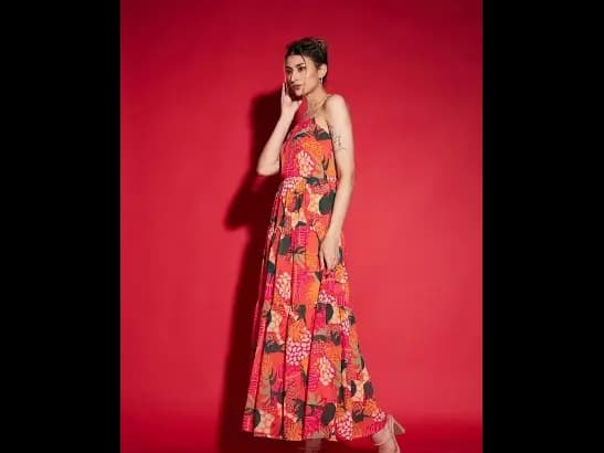 Red Floral Print Maxi Dress (2)
