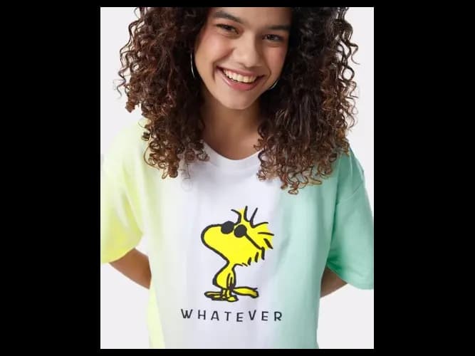 Women Yellow Printed Drop-Shoulder Sleeves Oversized T-shirt (2)