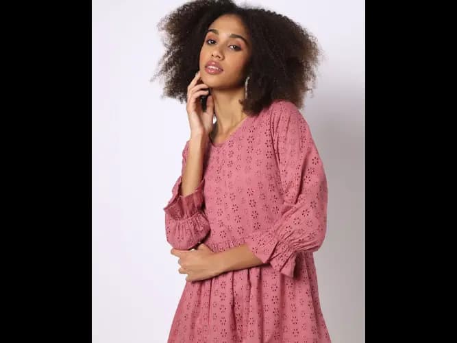 Schiffli Embroidered Fit & Flare Dress with Camisole (2)