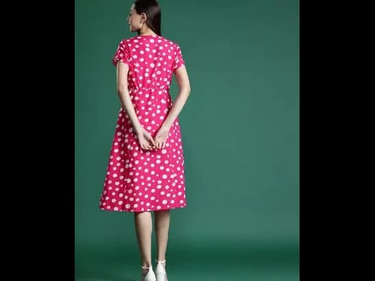Polka Dot Print Crepe A-Line Midi Dress (4)