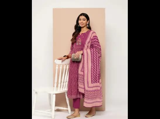 Ethnic Motifs Printed Pure Cotton Kurta with Trousers & Dupatta