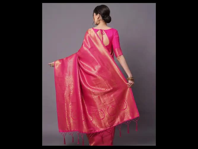 Women Pink Woven Design Silk Blend Saree (2)