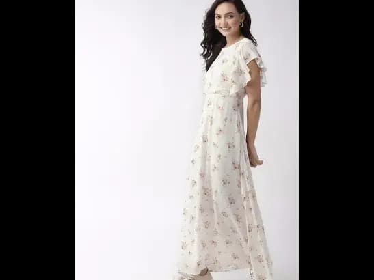 Off-White & Peach-Coloured Printed Maxi Dress (2)