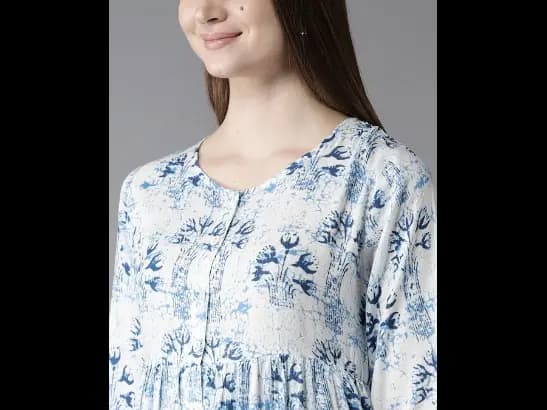 Women White & Blue Printed A-Line Kurta (3)