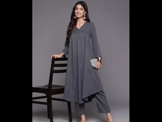 Empire Silk Crepe Kurta with Trousers