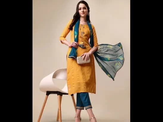 Ethnic Motifs Woven Design Mirror Work Kurta With Trousers & Dupatta