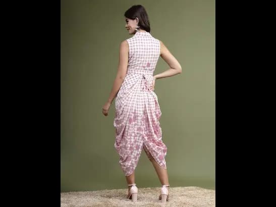 Floral Printed Shirt Collar Pleated Fit & Flare Midi Ethnic Dress With belt (4)