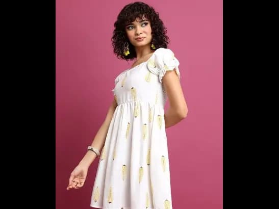 Print Flutter Sleeve Fit & Flare Mini Dress (3)
