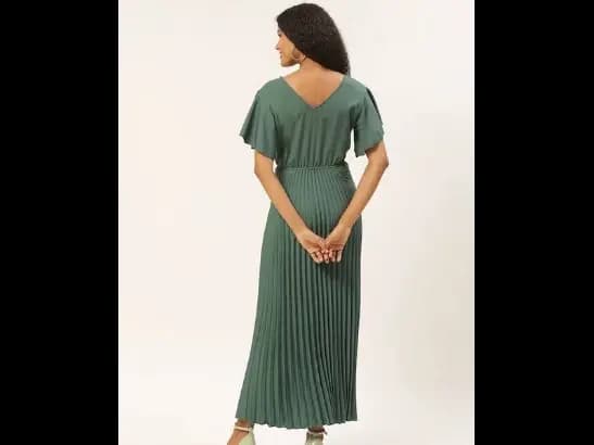 Sage Green Solid Accordion Pleated Maxi Dress (2)