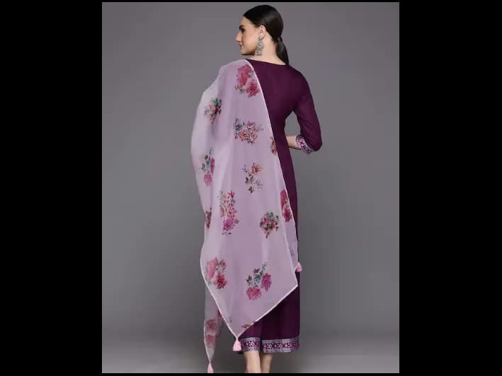 Purple Yoke Design Regular Kurta with Palazzos & With Dupatta (2)