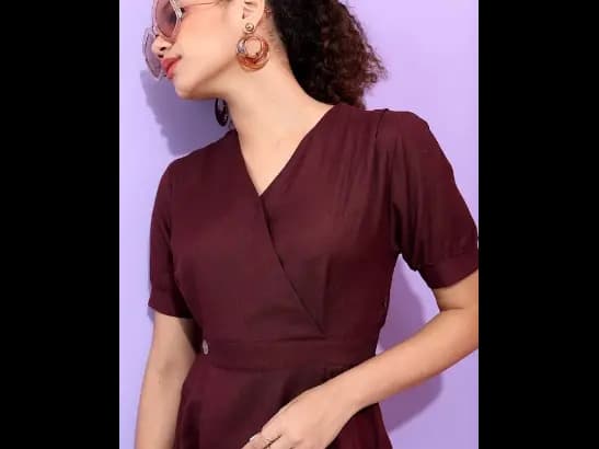 Burgundy solid woven wrap dress (3)