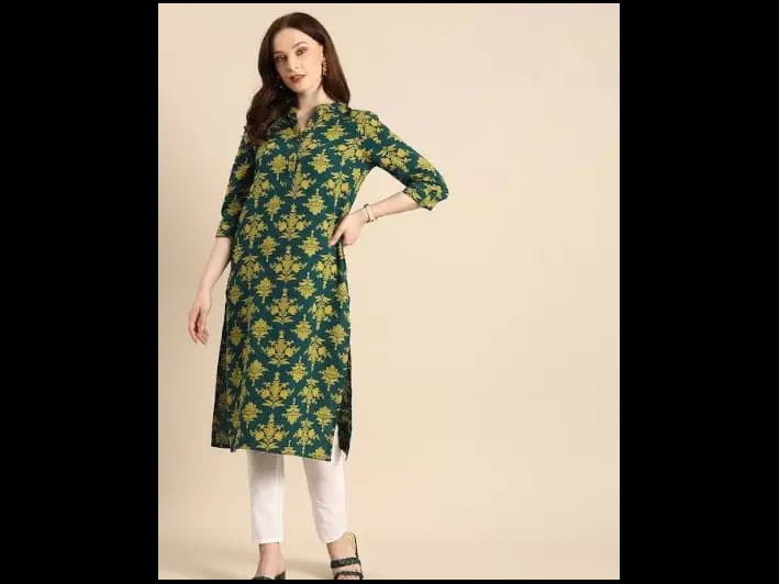 Teal Blue & Mustard Yellow Ethnic Motifs Printed Kurta (3)