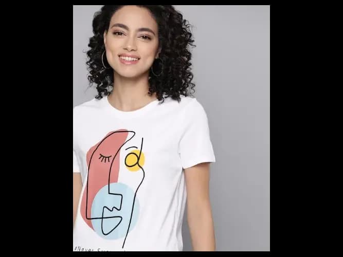 Women White Printed Pure Cotton Round Neck T-shirt