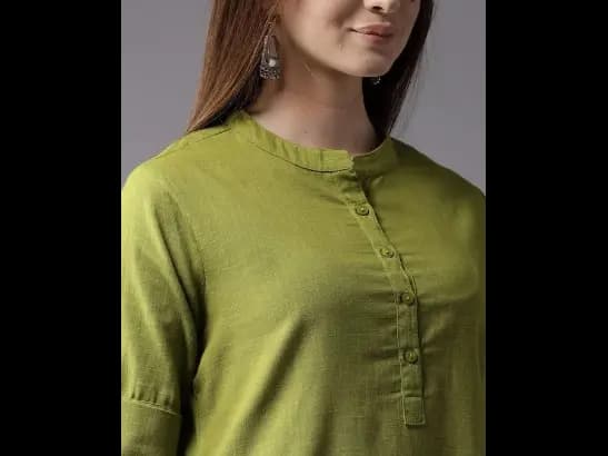 Women Sap Green Solid Symmetric Kurta (2)