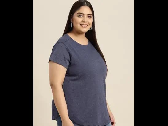 Plus Size Navy Blue Solid T-shirt (2)