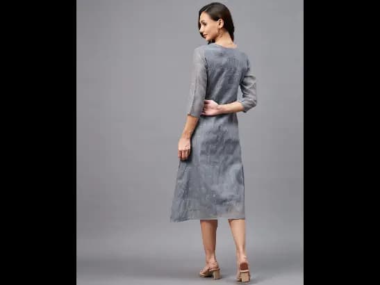 Checked Front-Slit A-Line Dress (3)