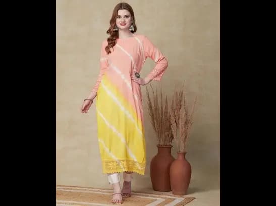 Women Tie & Dye Straight Kurta with Lace Border